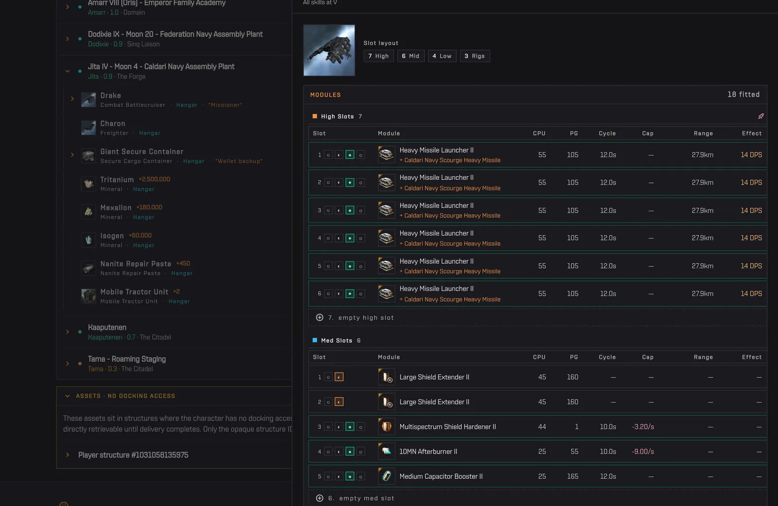 Clicking View Fit on the Drake opens a side panel with the fitted modules and statistics