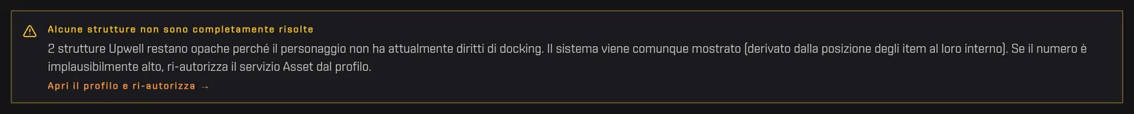 L'avviso ambra che dice che due strutture Upwell non sono state risolte, con il link per autorizzare di nuovo