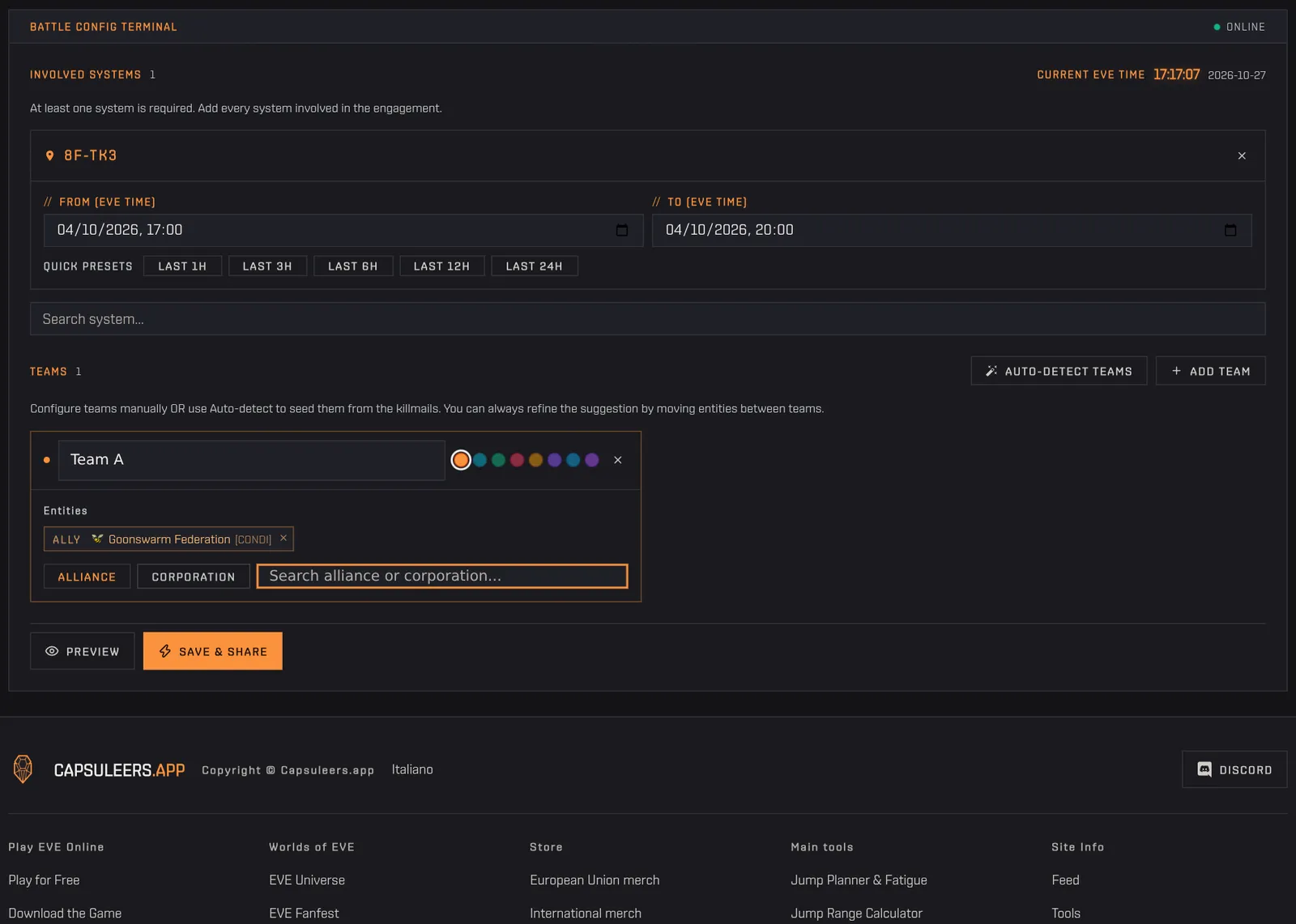 Adding a team and searching Goonswarm in its alliance search field