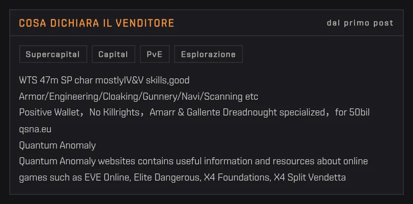 Il post del venditore con i chip di focus, e il pannello del thread con risposte e visite
