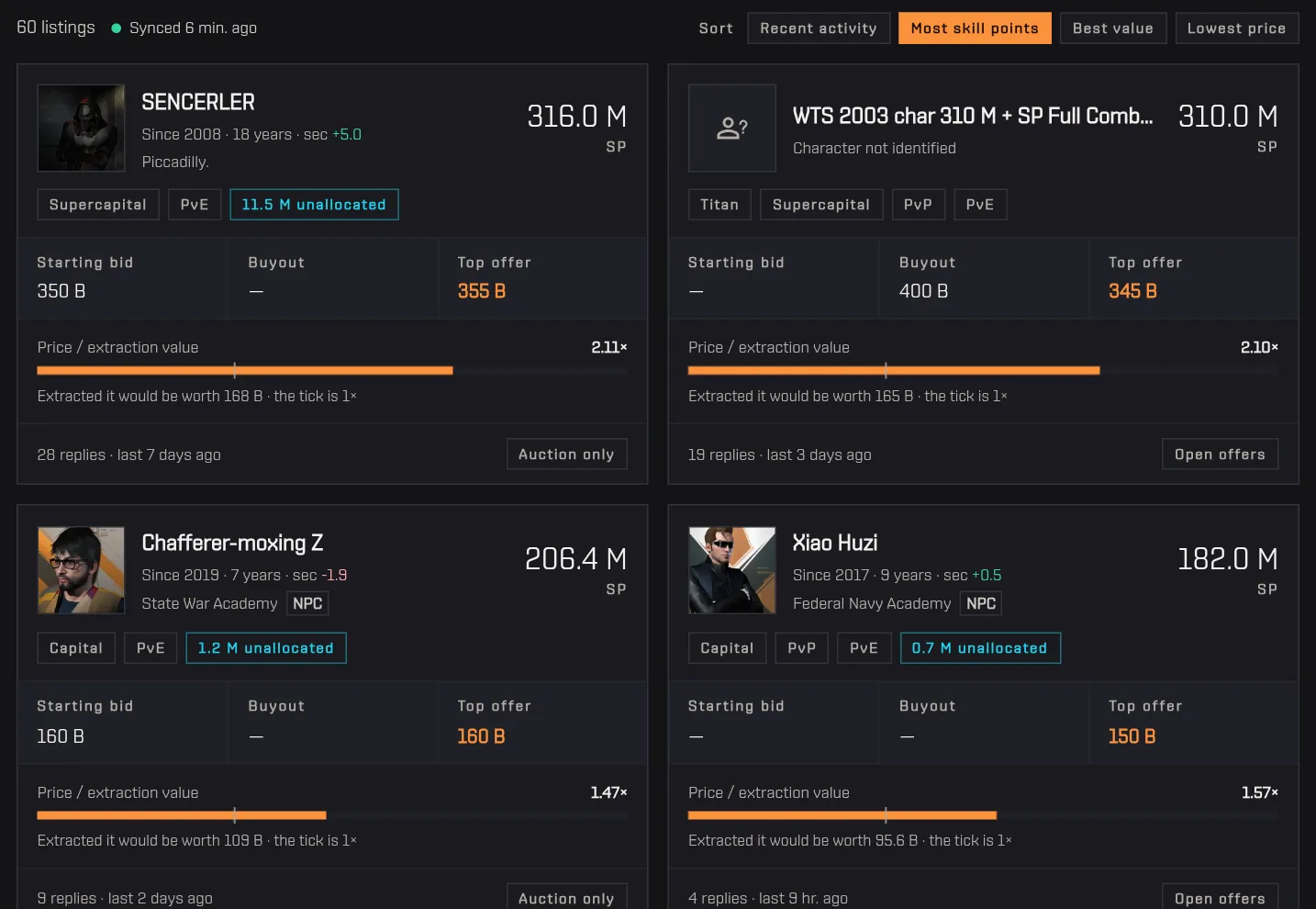 Switching the sort to Best value and then to Most skill points