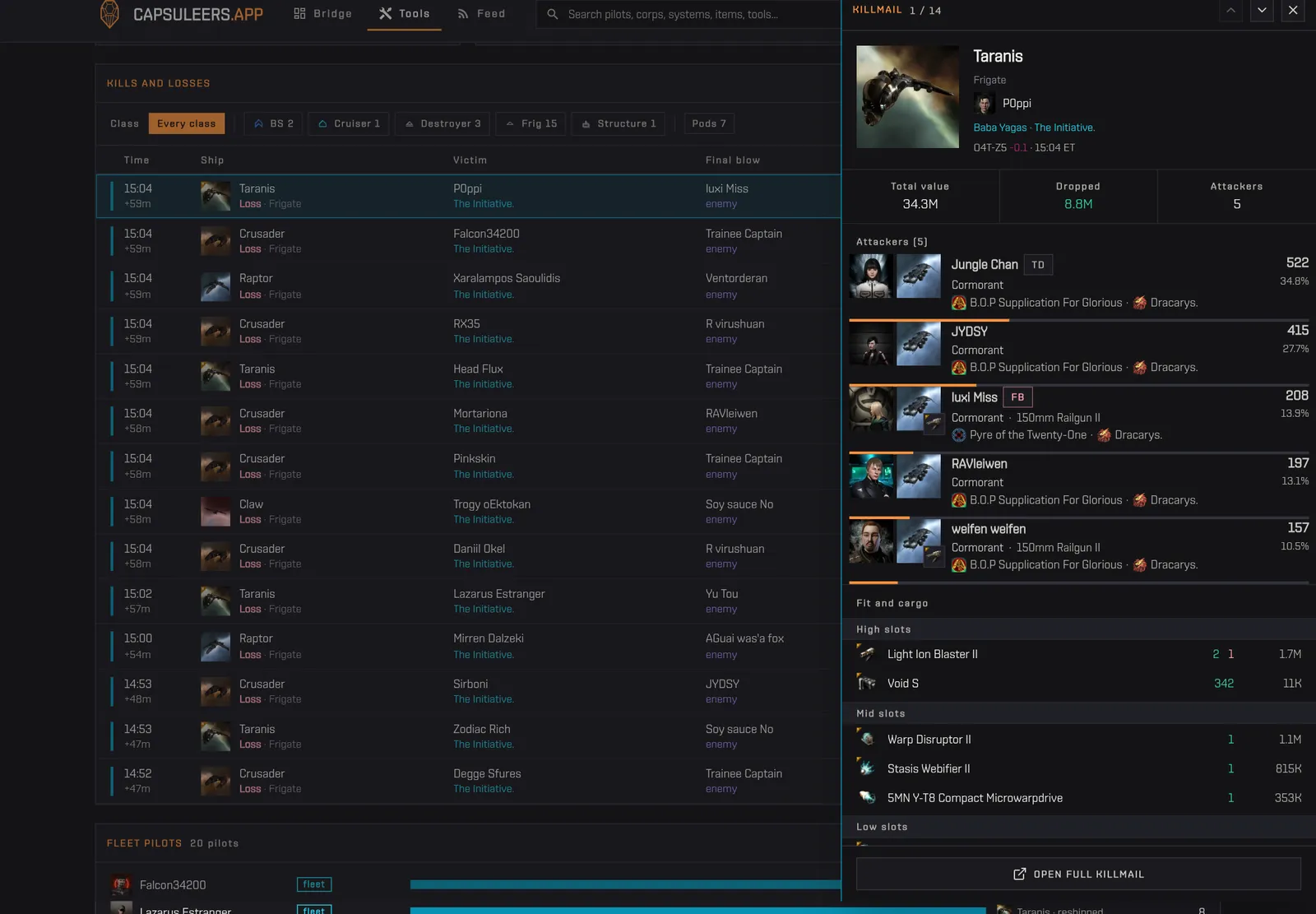 Filtering the feed to losses and opening a killmail in the side panel