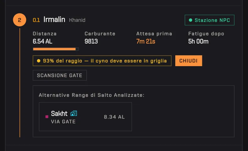 Premendo Alternative sulla seconda tappa si apre l'elenco degli altri sistemi raggiungibili, con distanze e icone delle stazioni