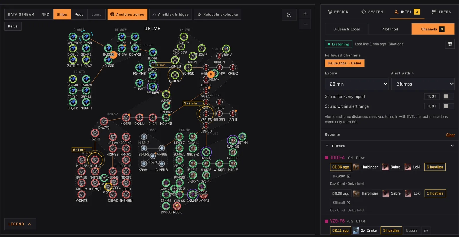 Connecting the Chatlogs folder from the Channels mode, picking Delve.Intel and following it