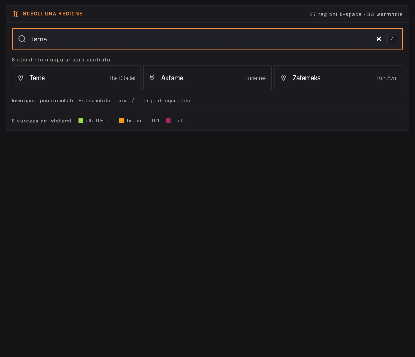 La pagina di partenza della Live Map: cambio di scheda, poi la ricerca di «Tama»