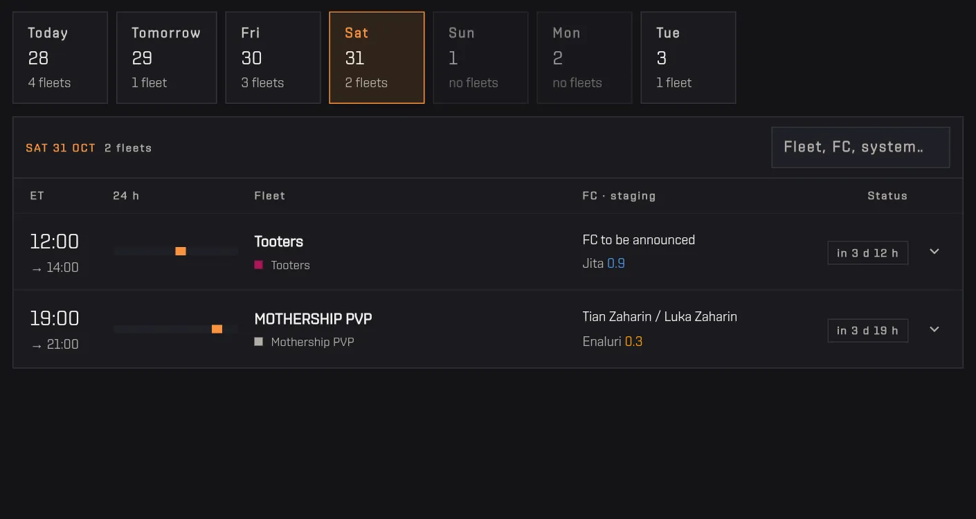 Clicking Tomorrow and then another day in the strip changes the fleet list