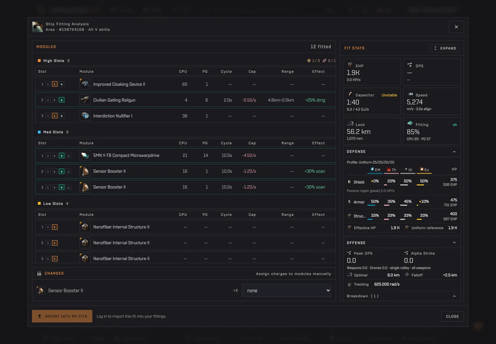 Pressing the wrench on a hull opens the Ship Fitting Analysis window with the fit from the killmail