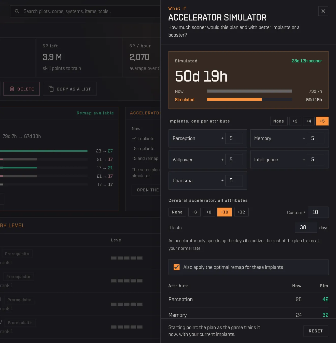 The accelerator simulator: choosing +5 implants, a +10 booster and the remap option