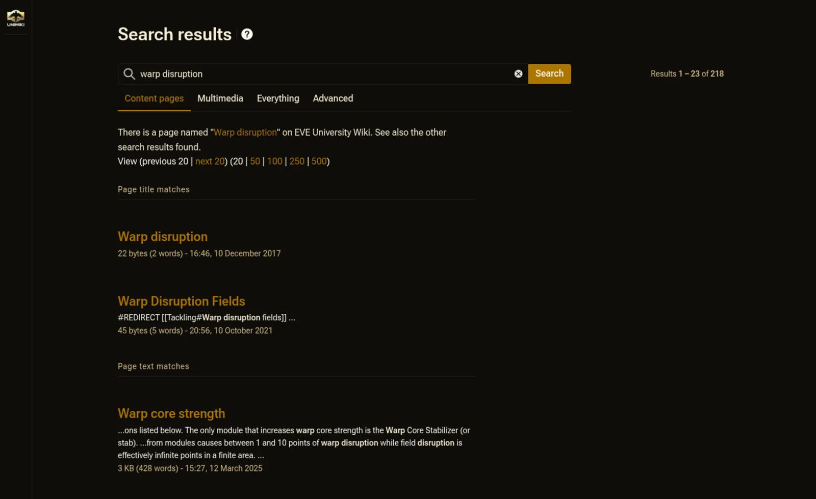 Full-text search results for «warp disruption» in the EVE University Wiki, inside Capsuleers.App
